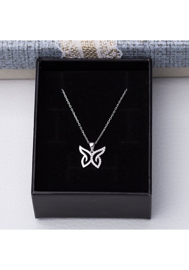 Kelebek Zirkon Taşlı Model-2 925 Ayar Gümüş Kadın Kolye Gümüş