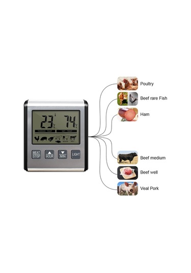 Dijital Fırın Termometresi Et Mutfak Alarm Zamanlayıcı Fonksiyonu Sıcaklık Ölçer Izgara Pişirme Gıda Barbekü Et Probu Lcd Ekran