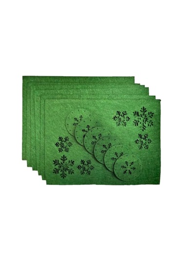 Keçe Yılbaşı Temalı Amerikan Servisi Ve Bardak Altlığı 6 Lı Set Yeşil