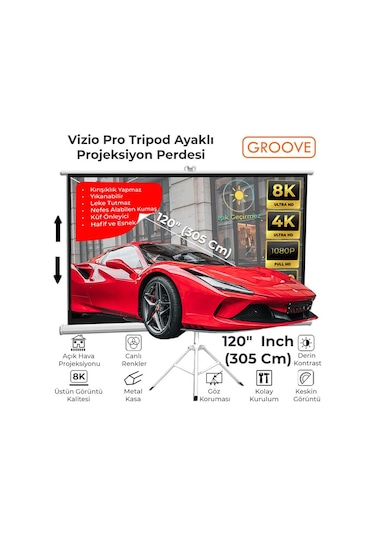 Groove Vizio Pro 120 Inch 265x150cm Blackout Işık Geçirmez Tripod Ayaklı Projeksiyon Perdesi