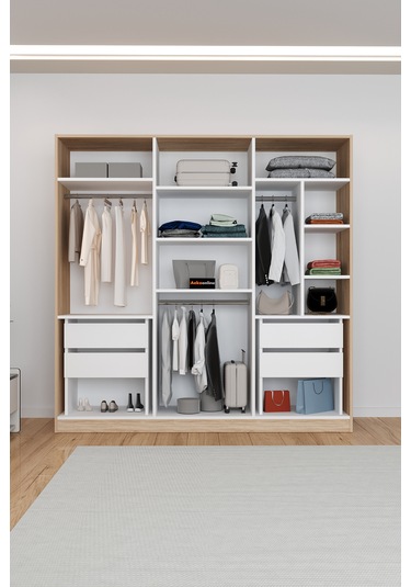 Ae-2115 Kale Sonomo Gardırop 6 Kapaklı, 4 Çekmeceli, 3 Askılıklı,