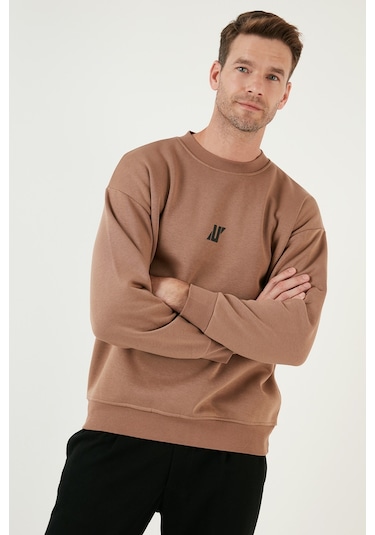 Buratti Regular Fit Bisiklet Yaka Pamuklu Içi Tüylü Yumuşak Şardonlu Erkek Sweat 5905405 Sütlü Kahve