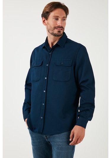 Buratti Pamuklu Çift Cepli Regular Fit Erkek Gömlek Cf25W128858 Indigo