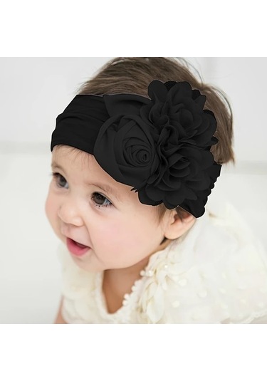 Elmpaly Siyah Yenidoğan Kafa Bandı - Yumuşak Nefes Alabilir, Ayarlanabilir, Büyük Çiçek Desenli Siyah