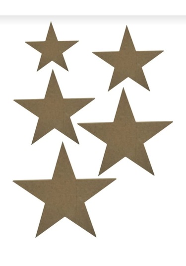 Boyanabilir Ahşap Mdf Yıldız Temalı 5 Li Dekoratif Obje - Süs