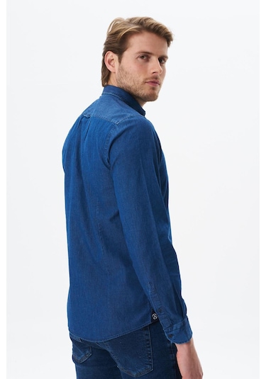 Arma Erkek Denim Jean Slim Fit / Dar Kesim Kot Dokuma Gömlek K9gkd1070 İndigo
