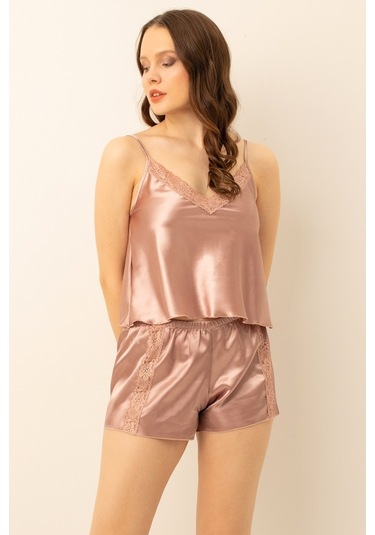 Doremi Saten Güpürlü Ayarlanabilir Askılı Şortlu Takım