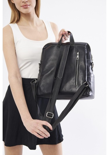 Derinss Dkb372 Hakiki Deri Siyah Kadın Sırt Ve Omuz Çantası 001