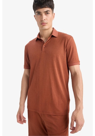 DeFacto Slim Fit Dar Kesim Polo Yaka Dokulu Kısa Kollu Krinkıl Tişört E1222AX25SMBN312