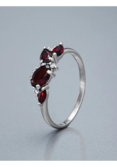 Uvelirnye Tradicii Doğal Granat Taşlı 925 Ayar Gümüş Yüzük 11216184 Gri