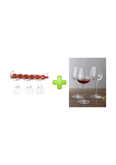 CAM KADEH 3 LÜ SET VE 1 ADET ŞARAPLIK VE BARDAK KURUTUCU RAF