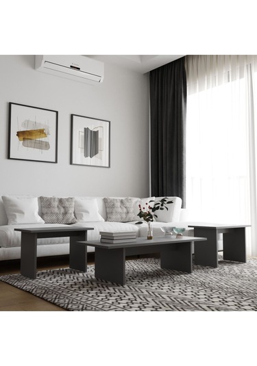 Olive 3'lü Orta Zigon Sehpa Takımı Antrasit Antrasit