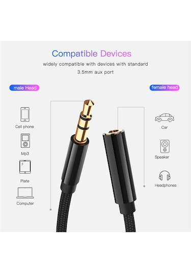3.5mm Jack Aux Kablosu Ses Uzatma Kablosu Kulaklıklar Hoparlör Genişletici Silver 1.5m Diğer