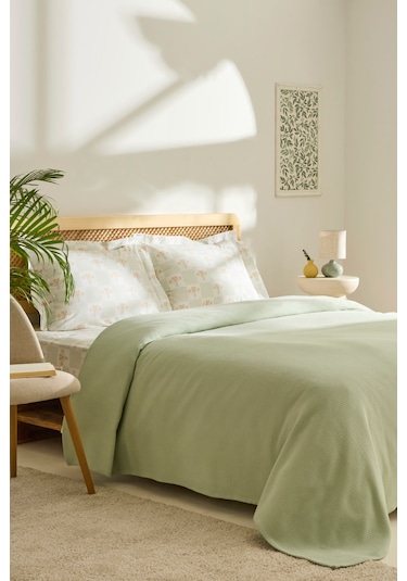 Kaşmir Home Runa %100 Pamuk Çift Kişilik Pike Takımı Çağla Çağla