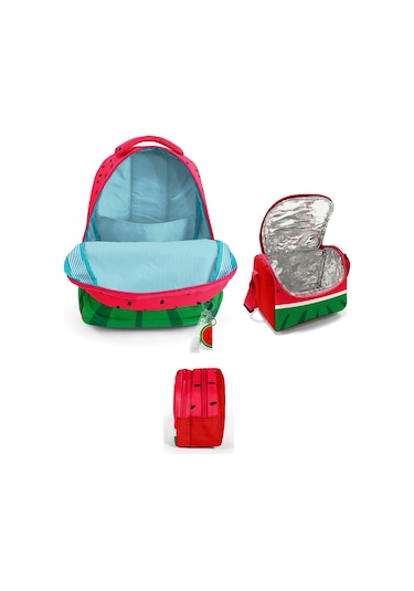 Coral High Üç Gözlü Kırmızı Yeşil Karpuz, Erkek Çocuk, İlkokul Üçlü Okul Çanta Seti Çok Renkli