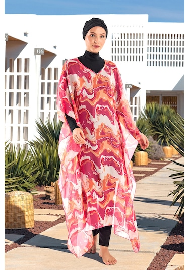 Adasea Uv Korumalı Mayo Üzerine Tek Pareo Kaftan 1704 Fuşya Fuşya