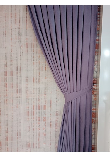 Lila Renk Fon Kadife Perde Çift Kanat 1/3 Sık Pileli Dikim V-30 Lila