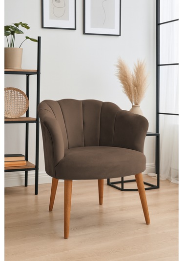 Papatya Berjer - Modern Tekli Koltuk - Babyface Kumaş Kahverengi