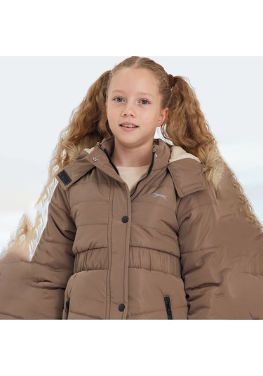Slazenger CANDY Çocuk Kapüşonlu Bej Mont & Kaban