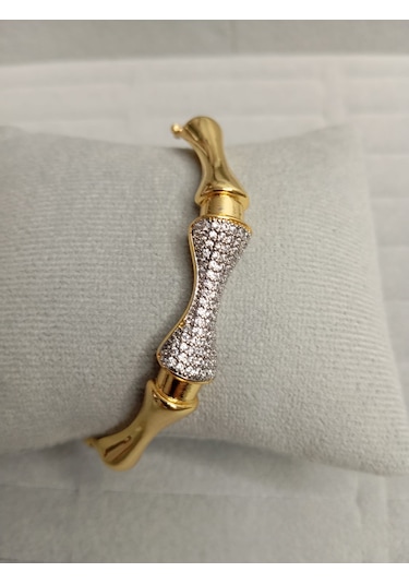 Zirkon Taşlı Gold Renk Kelepçe Bileklik Gold