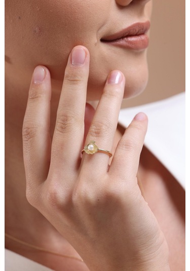 İstiridye Doğal İnci Yüzük Beyaz