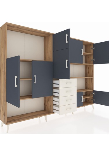 Arges Dolap 9 Raflı 4 Çekmeceli 8 Kapaklı 220x30x163 Çam-antrasit Çam-antrasit/aytaşı