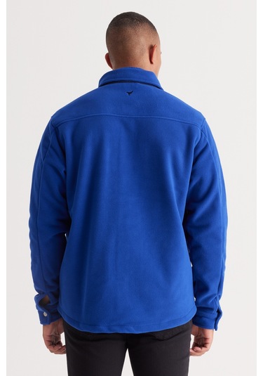AC&Co / Altınyıldız Classics Erkek Saks-lacı Standart Fit Normal Kesim Gömlek Yaka Cepli Polar Ceket Lacivert