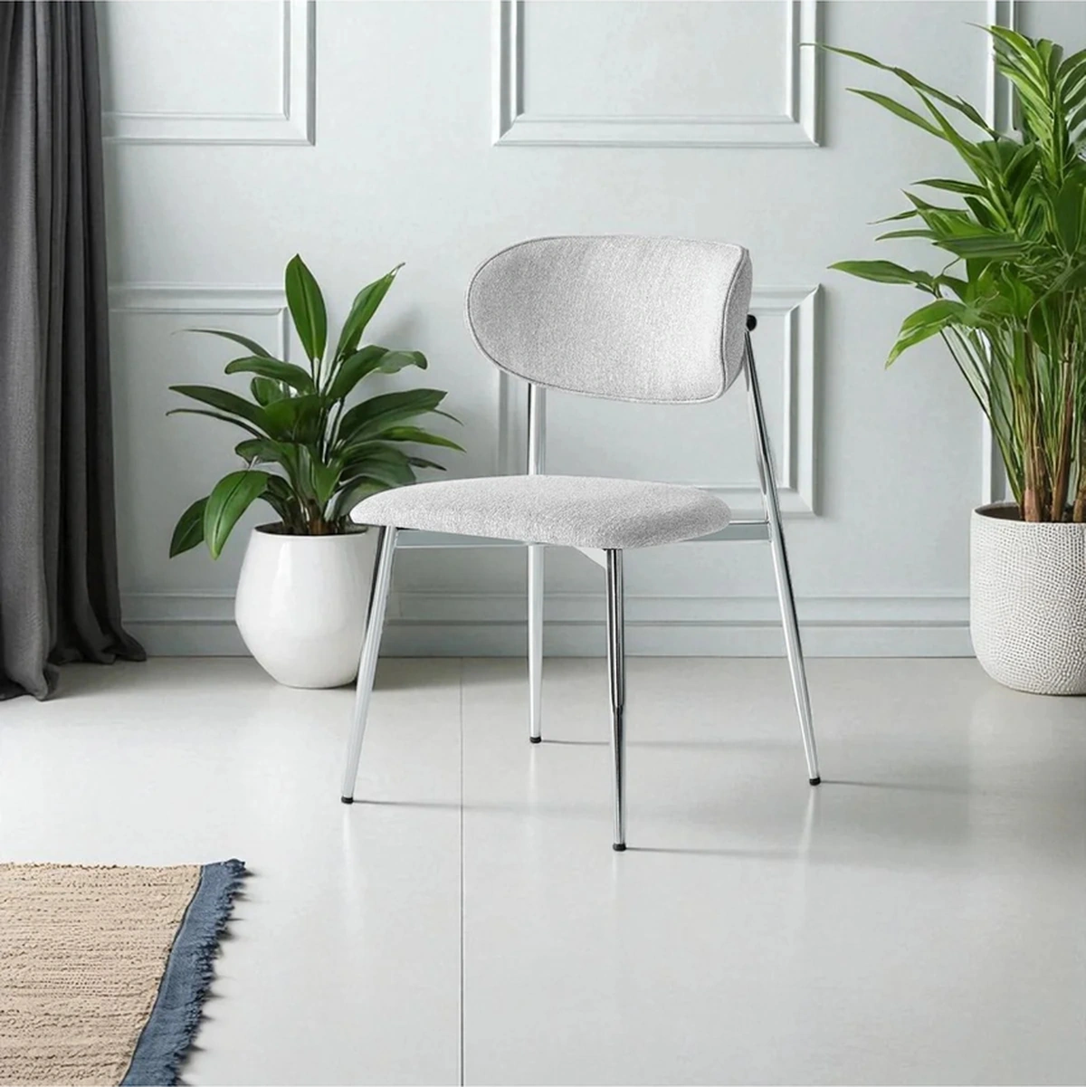 Dengema Laila S80 Sandalye Gri Kumaş, Krom Metal Ayak Gri - Krom Ayak