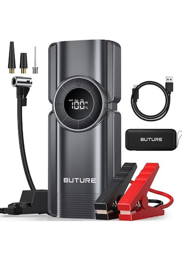 Buture BETA01 3500A 2000mah Lastik Şişirme Kompresörlü Taşınabilir Akü Takviye Kiti (Çanta + Led Lamba + Powerbank)
