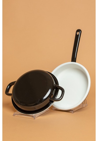 Velluto Nero 2 Li Kulplu Ve Saplı Siyah Sahan Seti Siyah