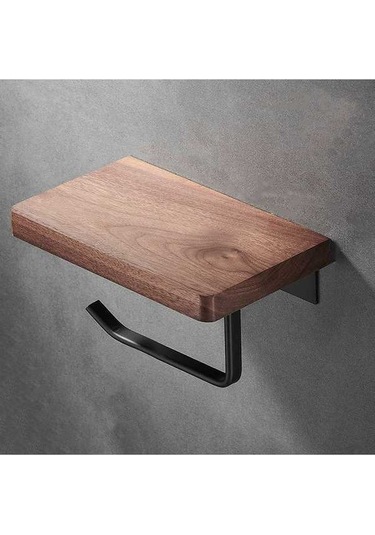 Pazly 20 Cm Masif Ahşap Tuvalet Kağıtlığı, Banyo İçin Yapışkanlı Tutucu, Ceviz Ahşap Diğer