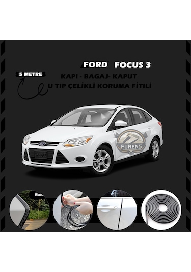 Ford Focus 3 Oto Araç Kapı Koruma Fitili 5metre Parlak Siyah Renk