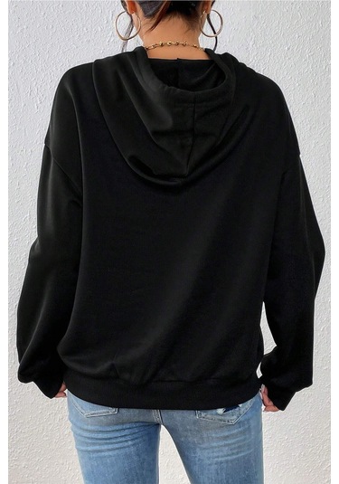 Unisex Oversize Tasmania Baskılı Sweatshirt Siyah