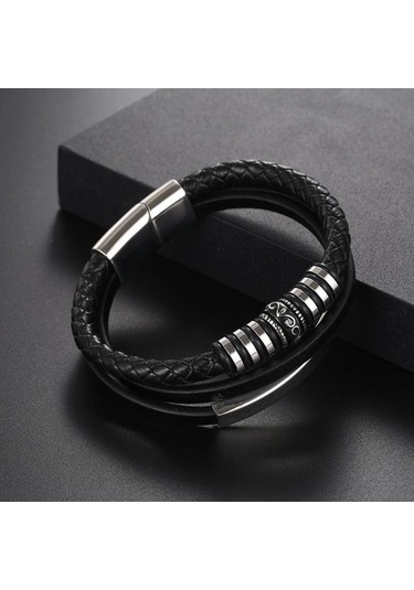 Novahub Yeni Erkek Gelgit Trey Geçici Deri Bileklik - Klasik Geometrik Tasarım - Titanyum Çelik Bilezik Çok Renkli