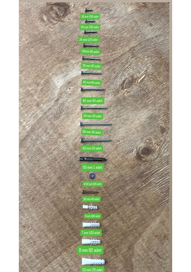 1197 Parça 18 Çeşit Sunta Vidası,dübel ,pul,çelik Çivi Seti,bits