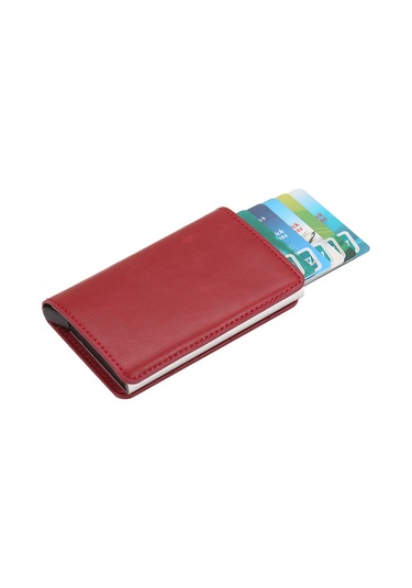 Tenfowee Rfıd Korumalı Kartlık - Açılır Kırmızı Kart Cüzdanı 6.5x10cm