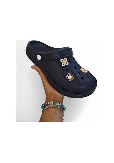 Fiyra 3010 Lacivert Crks Taşlı Havuz Plaj Çizgili Bayan Terlik Lacivert