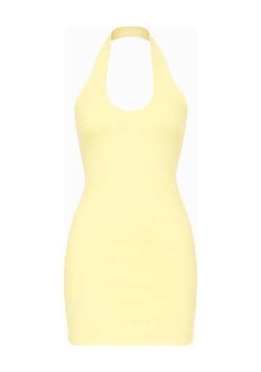 Sırt Dekolteli Mini Elbise Sarı
