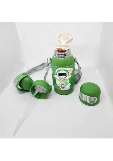 Shotay St-8812 Space 600ml Çift Başlık Kapak Termos Matara Yeşil