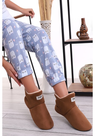 U001 Erkek Kadın Çocuk Ev Pandufu Botu Ev Ayakkabısı Hardal