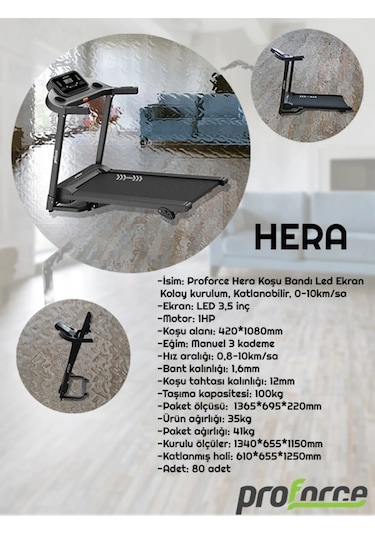 Proforce Hera Koşu Bandı Eğimli, Katlanabilir, 0-10km hız, 2 Hp Motor