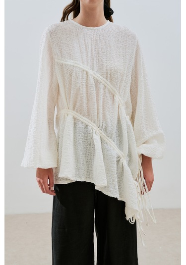 Büzgü Bağlamalı Dokulu Tunik Ekru Ss25tnk00016-02 Ekru