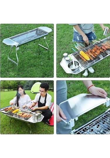 Fortunelane Paslanmaz Çelik Barbekü Izgara Aksesuar Depolama Raf Yedek Yan Raf Baharat Rafı Gri 33.5x29cm