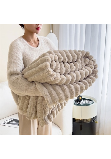 Tavşan Yünü Battaniyesi: Flanel Ofis Araç Küçük Battaniye-haki 200 120 Haki