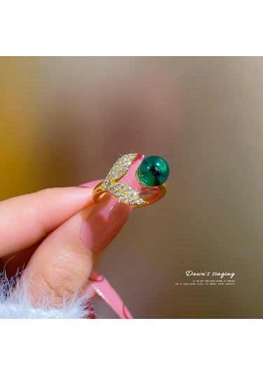 Geometrik Elmas Taşlı Yuvarlak İnci Yüzük No.5 Çok Renkli