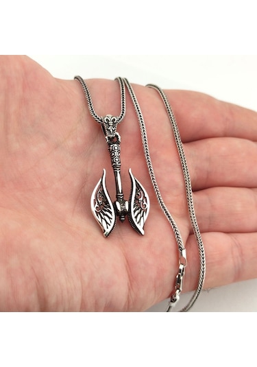 925 Ayar Gümüş Melek Kanadı Savaş Baltası Erkek Kolye Gümüş