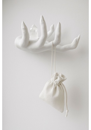 El Figürlü Kulaklık / Havlu Çok Amaçlı Figürlü Plastik Duvar Askısı Beyaz