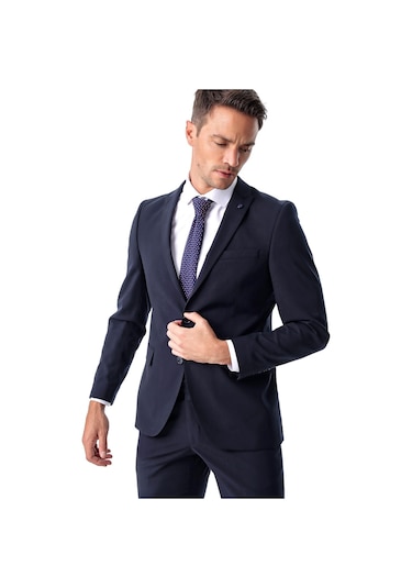 Morven Erkek Lacivert Basic Düz Slim Fit Dar Kesim Çift Yırtmaç - 498888121 Lacivert