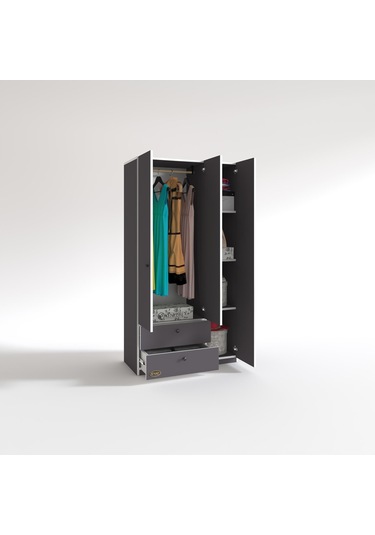 Kenzlife Gardırop 3 Kapılı Kapaklı 2 Çekmeceli Manolya Gri 173 90 42 Gardolap Dolap Ofis