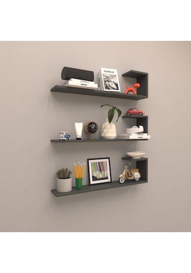 Rafkestir 3 Lü Minas Duvar Rafı Antrasit ( Mat )